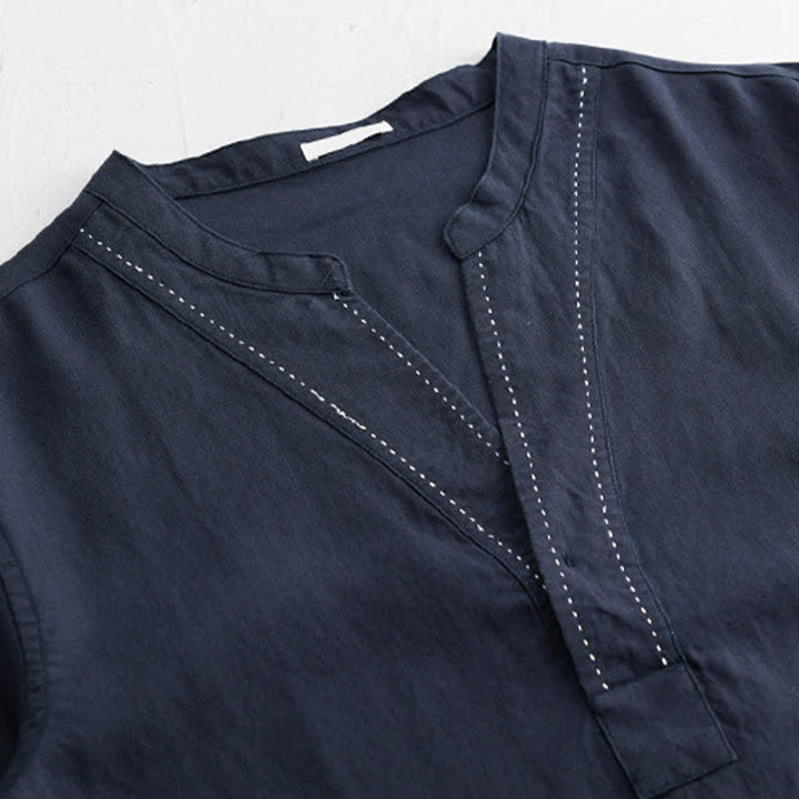 Buddha Stones T-shirts d'été décontractés pour hommes, col en V, manches courtes, unis - image 10