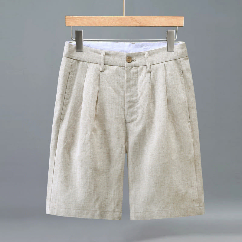 Buddha Stones Short d'été décontracté pour homme, à boutons et fermeture éclair, uni, à plis sur le devant et poches. - Beige - US/UK/AU46，EU56 (3XL) - image 0