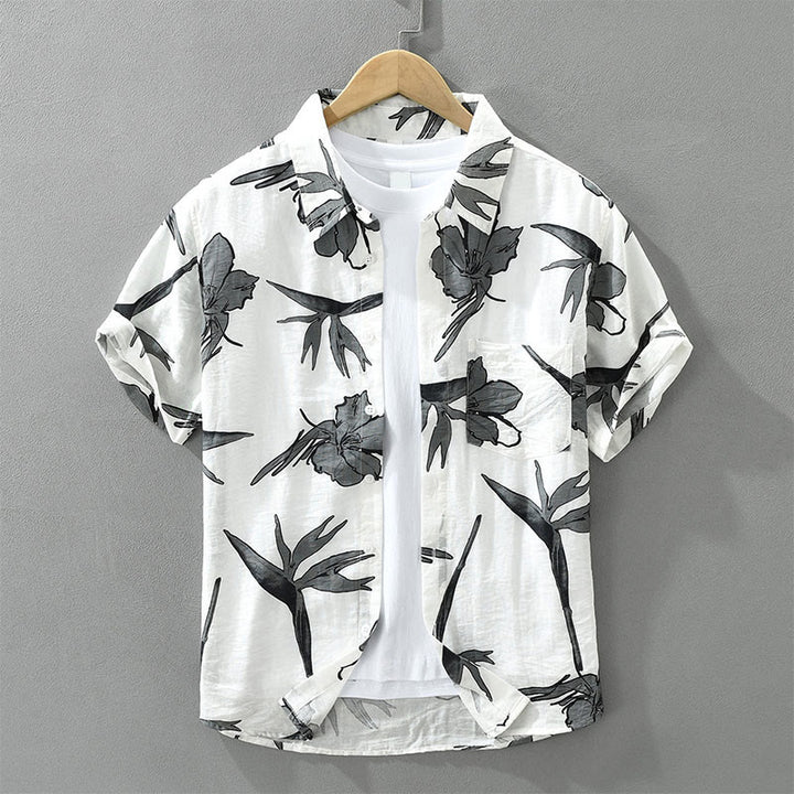 Buddha Stones Chemises d'été décontractées à boutons pour hommes, à motifs floraux et poches plaquées - Blanc - US/UK/AU42，EU52 (3XL) - image 0
