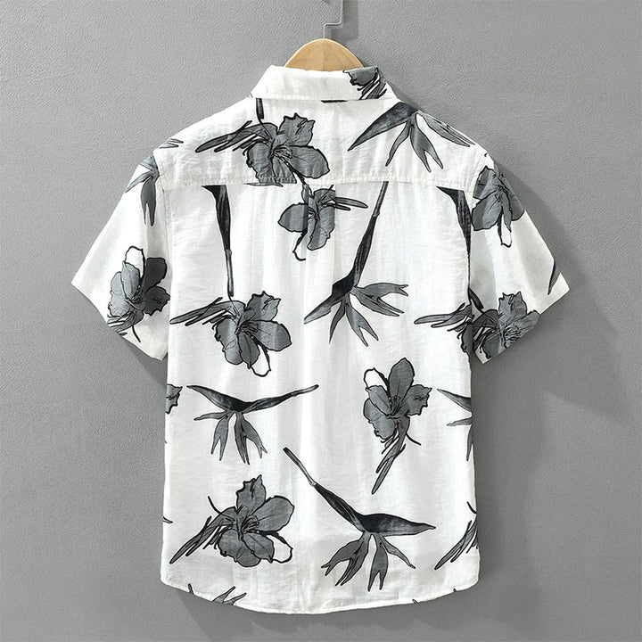 Buddha Stones Chemises d'été décontractées à boutons pour hommes, à motifs floraux et poches plaquées - image 1