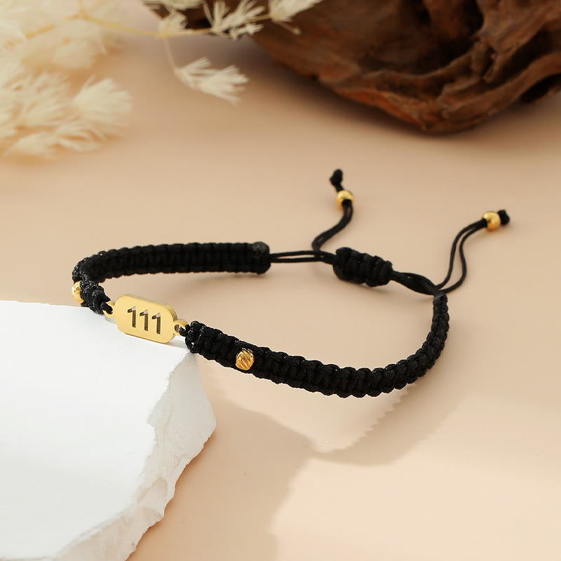Buddha Stones Bracelet de connexion en cordon tressé rouge et noir avec chiffres angéliques - 111 corde noire - image 2