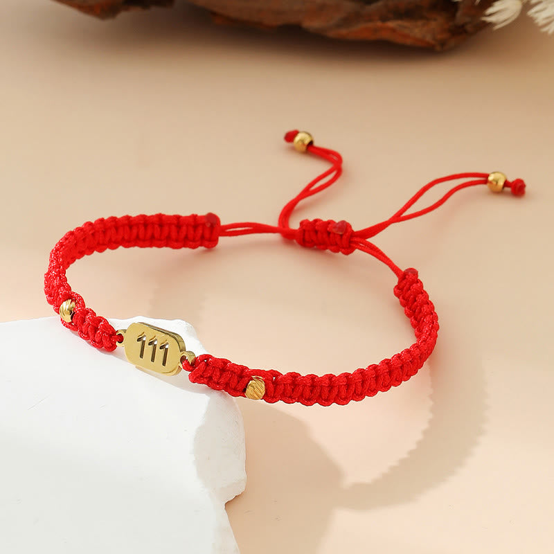 Buddha Stones Bracelet de connexion en cordon tressé rouge et noir avec chiffres angéliques - 111 ficelle rouge - image 1