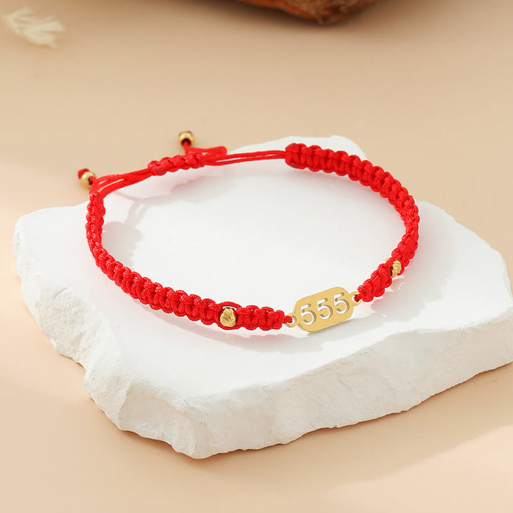Buddha Stones Bracelet de connexion en cordon tressé rouge et noir avec chiffres angéliques - 555 fil rouge - image 25
