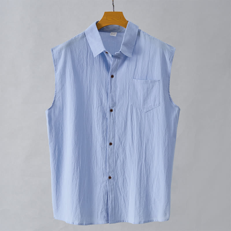 Buddha Stones Chemises sans manches unies à boutons pour hommes, style minimaliste et décontracté, idéales pour l'été - Bleu clair - US/UK/AU44，EU54 (3XL) - image 19