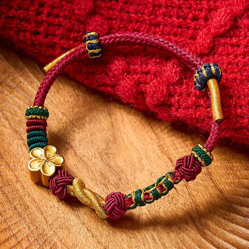 Buddha Stones Bracelet porte-bonheur pour couple, tissé à la main en cordon multicolore, nœud chinois, motif fleur de pêcher - Rouge vin (tour de poignet 15-18 cm) - image 0