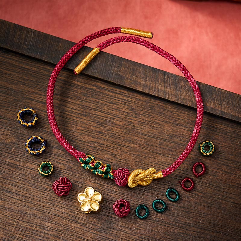 Buddha Stones Bracelet porte-bonheur pour couple, tissé à la main en cordon multicolore, nœud chinois, motif fleur de pêcher - image 1