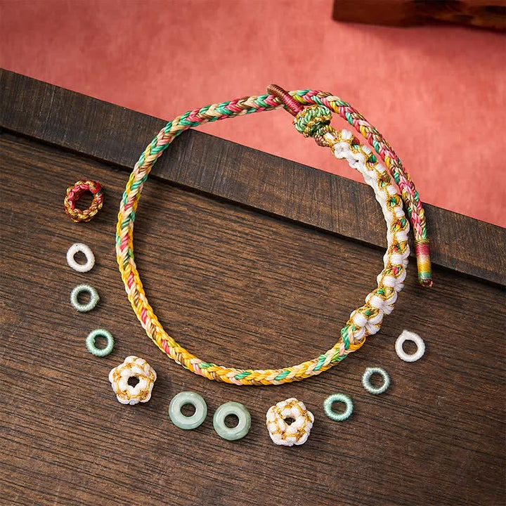 Buddha Stones Bracelet ajustable en jade tressé à la main, orné de fleurs de pêcher et de nœuds chinois, porte-bonheur. - image 27