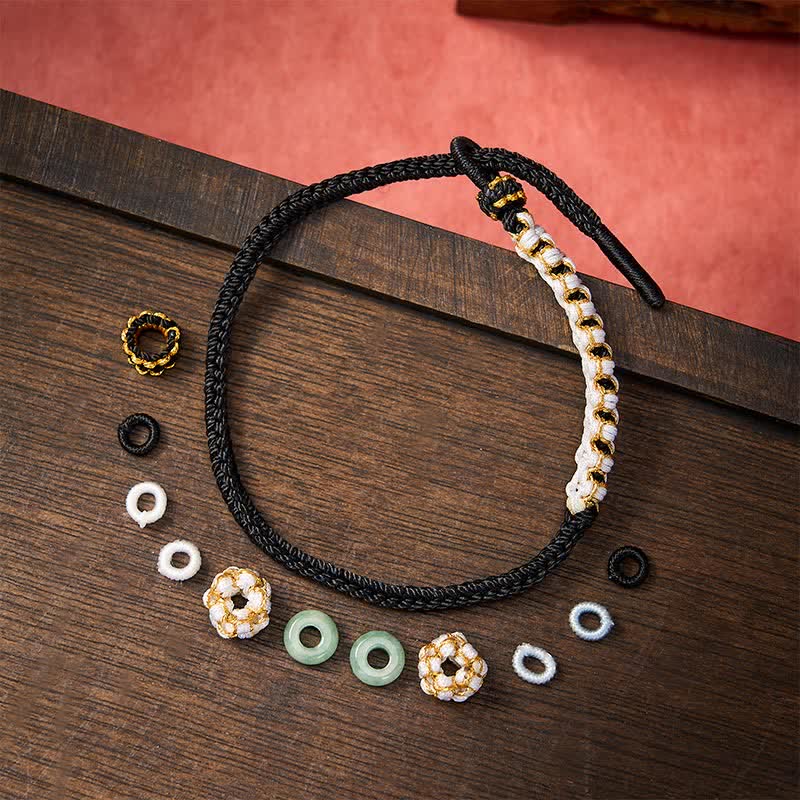 Buddha Stones Bracelet ajustable en jade tressé à la main, orné de fleurs de pêcher et de nœuds chinois, porte-bonheur. - image 9