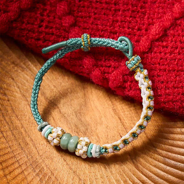 Buddha Stones Bracelet ajustable en jade tressé à la main, orné de fleurs de pêcher et de nœuds chinois, porte-bonheur. - image 35
