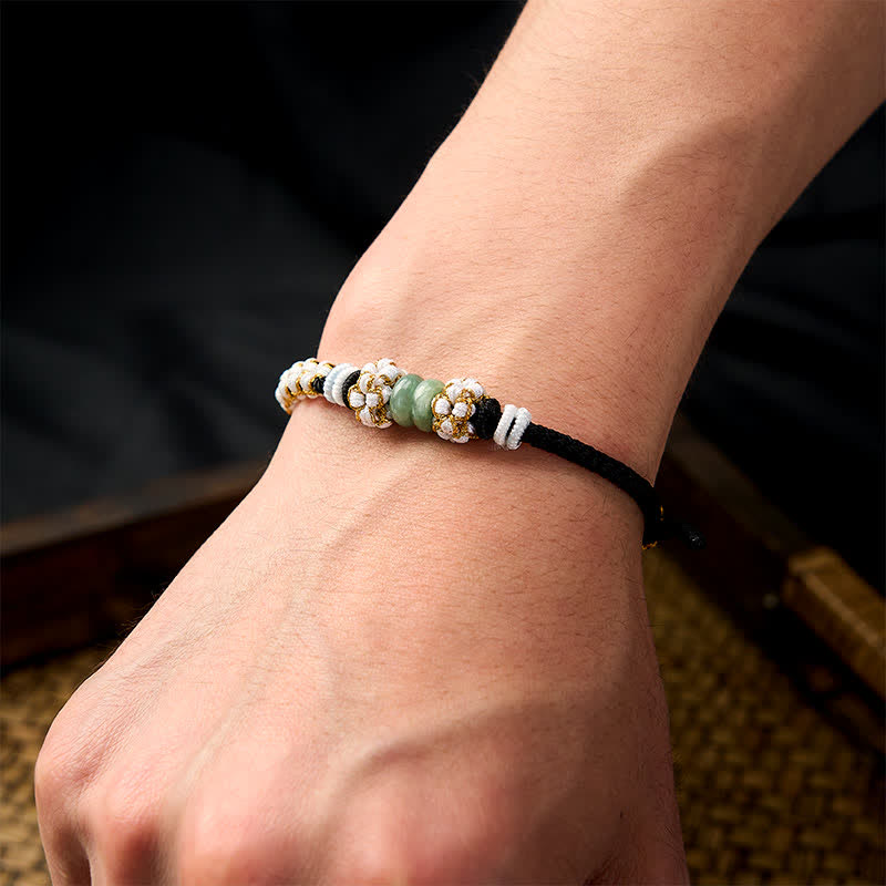 Buddha Stones Bracelet ajustable en jade tressé à la main, orné de fleurs de pêcher et de nœuds chinois, porte-bonheur. - image 13