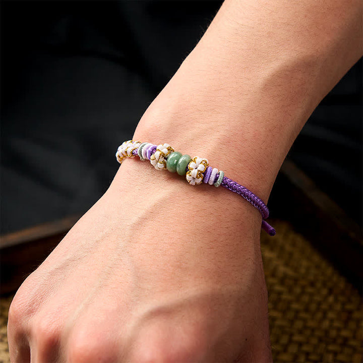Buddha Stones Bracelet ajustable en jade tressé à la main, orné de fleurs de pêcher et de nœuds chinois, porte-bonheur. - image 25