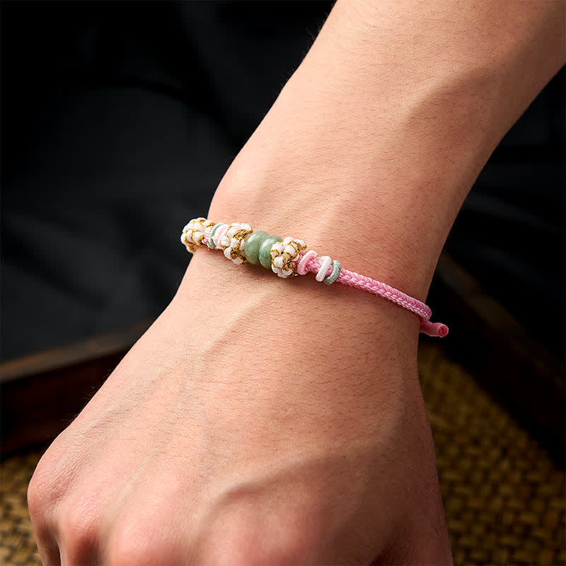 Buddha Stones Bracelet ajustable en jade tressé à la main, orné de fleurs de pêcher et de nœuds chinois, porte-bonheur. - image 19