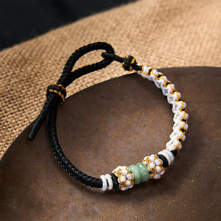 Buddha Stones Bracelet ajustable en jade tressé à la main, orné de fleurs de pêcher et de nœuds chinois, porte-bonheur. - image 10