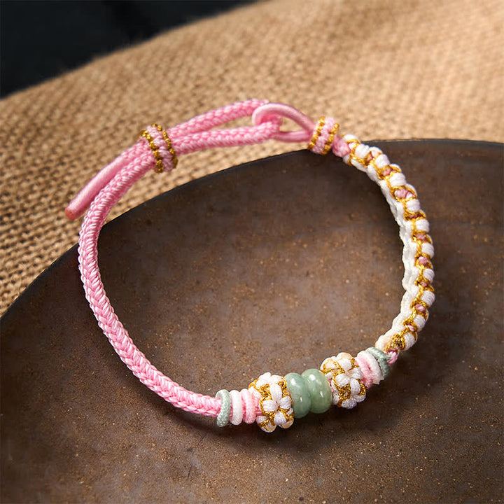 Buddha Stones Bracelet ajustable en jade tressé à la main, orné de fleurs de pêcher et de nœuds chinois, porte-bonheur. - image 16