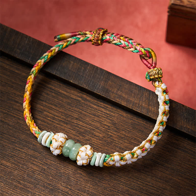 Buddha Stones Bracelet ajustable en jade tressé à la main, orné de fleurs de pêcher et de nœuds chinois, porte-bonheur. - Multicolore - 15-20 cm - image 26