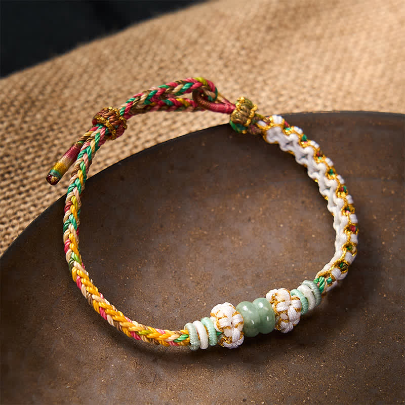 Buddha Stones Bracelet ajustable en jade tressé à la main, orné de fleurs de pêcher et de nœuds chinois, porte-bonheur. - image 28