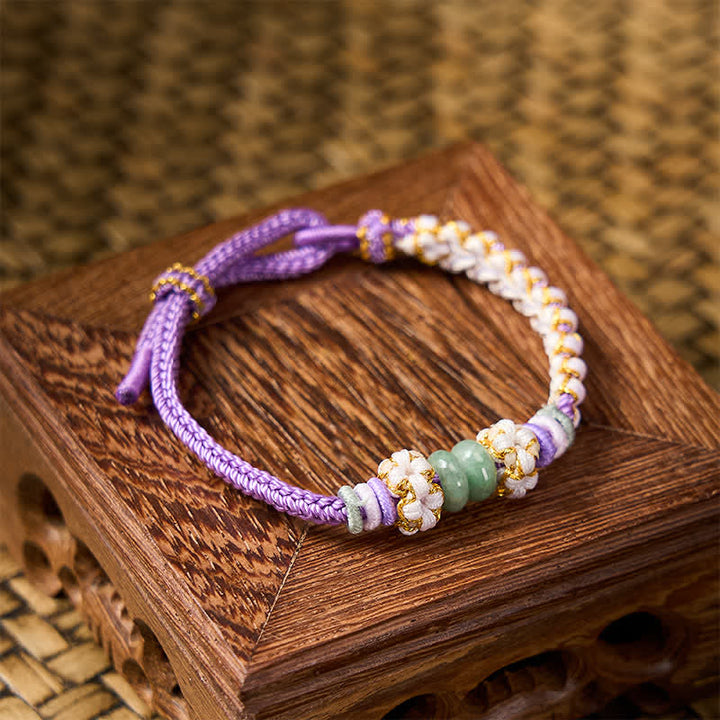 Buddha Stones Bracelet ajustable en jade tressé à la main, orné de fleurs de pêcher et de nœuds chinois, porte-bonheur. - image 24