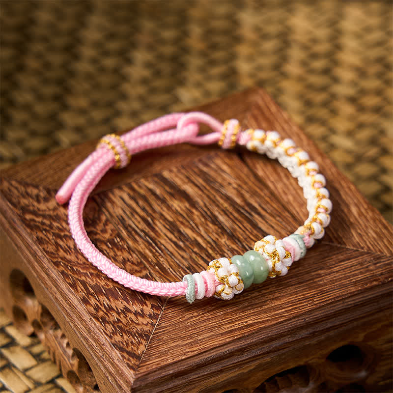 Buddha Stones Bracelet ajustable en jade tressé à la main, orné de fleurs de pêcher et de nœuds chinois, porte-bonheur. - image 18