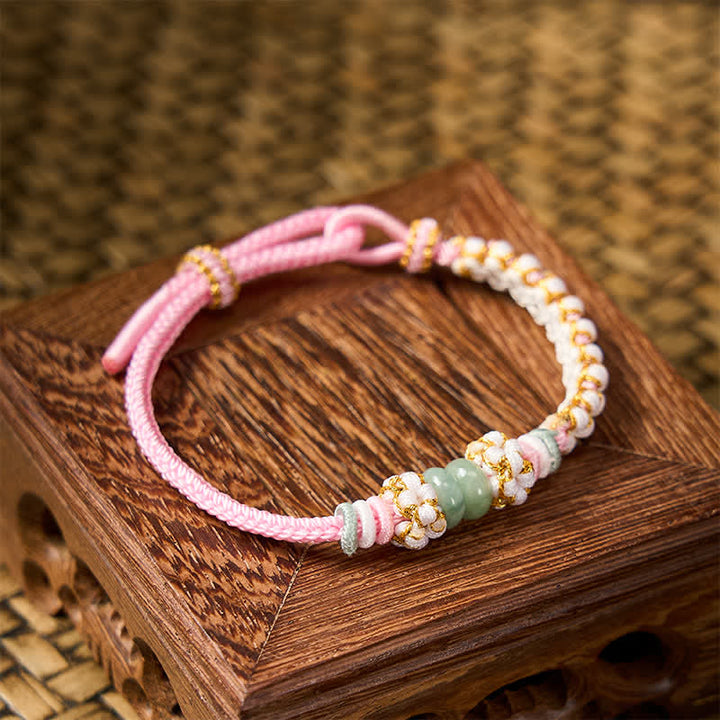 Buddha Stones Bracelet ajustable en jade tressé à la main, orné de fleurs de pêcher et de nœuds chinois, porte-bonheur. - image 18