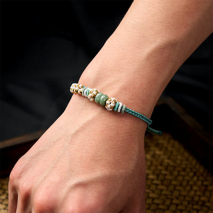 Buddha Stones Bracelet ajustable en jade tressé à la main, orné de fleurs de pêcher et de nœuds chinois, porte-bonheur. - image 37