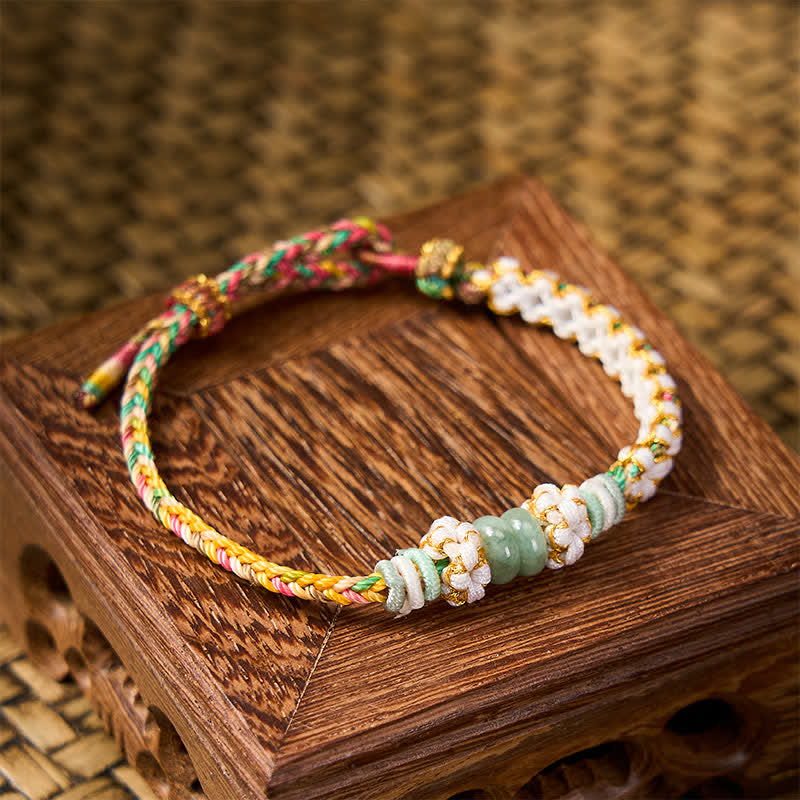 Buddha Stones Bracelet ajustable en jade tressé à la main, orné de fleurs de pêcher et de nœuds chinois, porte-bonheur. - image 30