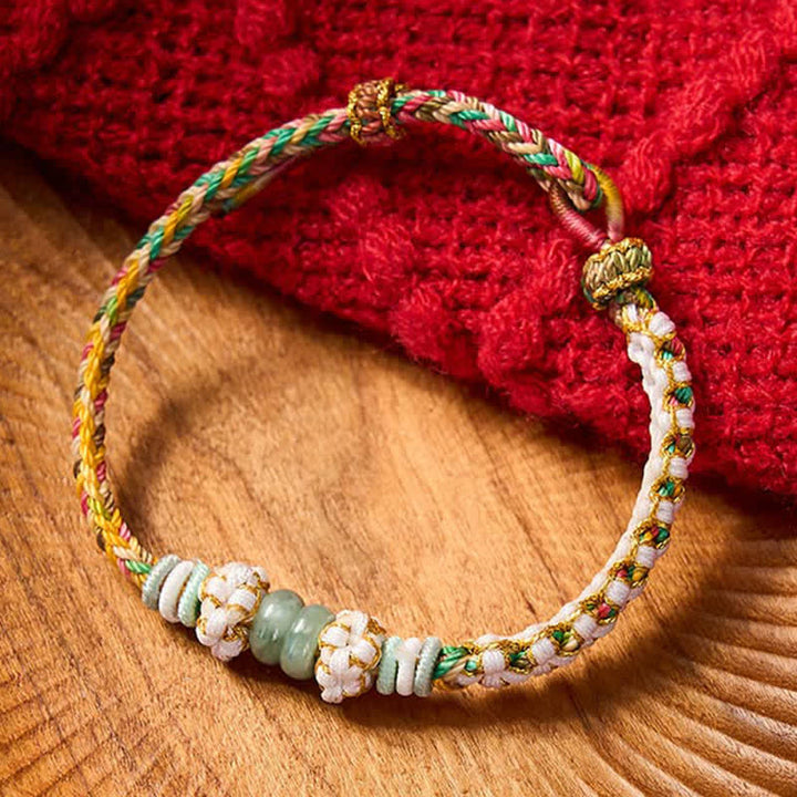 Buddha Stones Bracelet ajustable en jade tressé à la main, orné de fleurs de pêcher et de nœuds chinois, porte-bonheur. - image 29