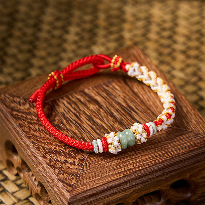 Buddha Stones Bracelet ajustable en jade tressé à la main, orné de fleurs de pêcher et de nœuds chinois, porte-bonheur. - image 4