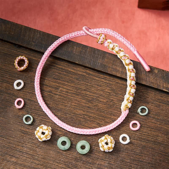 Buddha Stones Bracelet ajustable en jade tressé à la main, orné de fleurs de pêcher et de nœuds chinois, porte-bonheur. - image 15