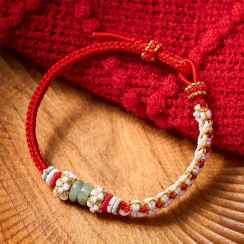 Buddha Stones Bracelet ajustable en jade tressé à la main, orné de fleurs de pêcher et de nœuds chinois, porte-bonheur. - image 3