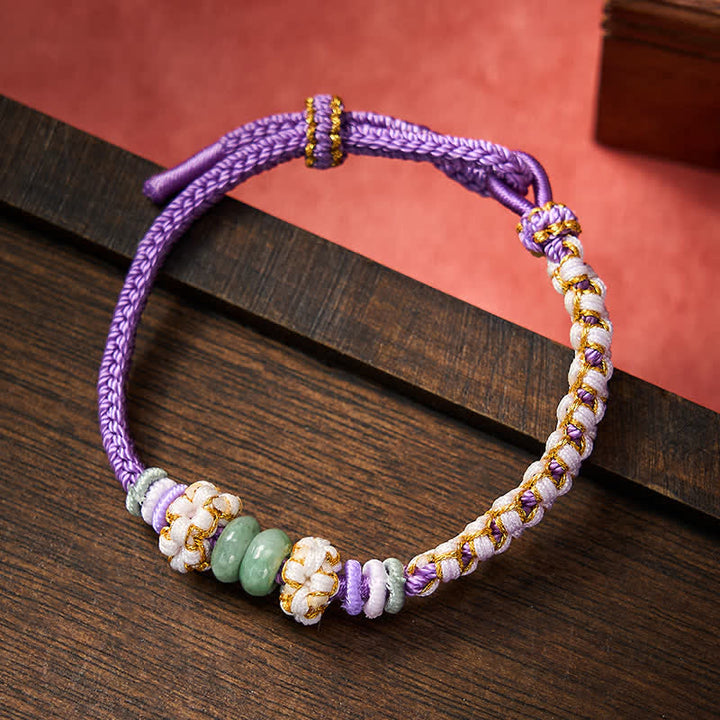 Buddha Stones Bracelet ajustable en jade tressé à la main, orné de fleurs de pêcher et de nœuds chinois, porte-bonheur. - Violet - 15-20 cm - image 20