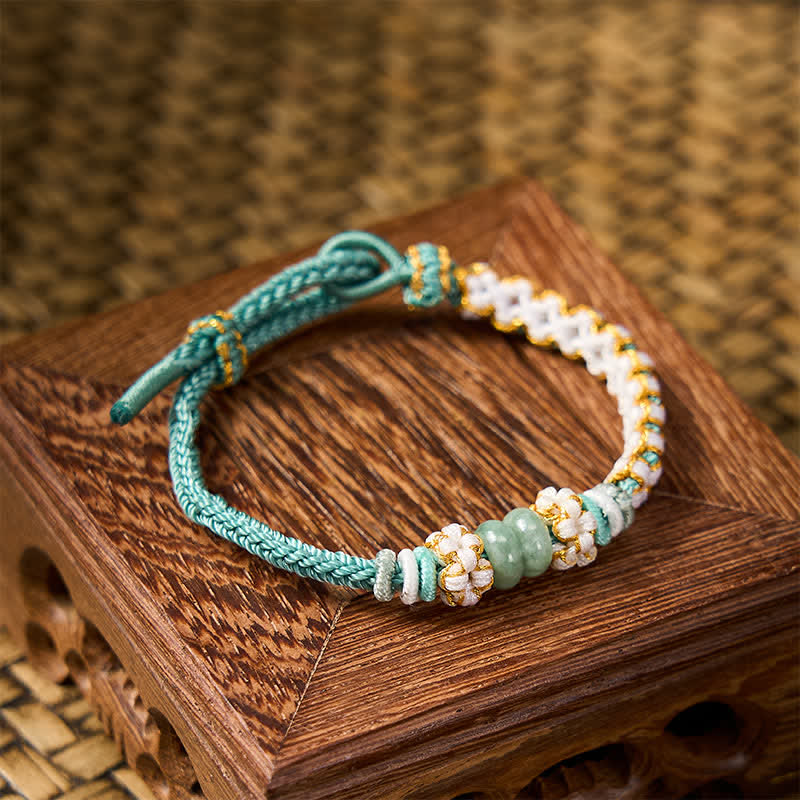 Buddha Stones Bracelet ajustable en jade tressé à la main, orné de fleurs de pêcher et de nœuds chinois, porte-bonheur. - image 36