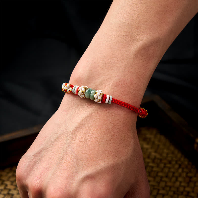 Buddha Stones Bracelet ajustable en jade tressé à la main, orné de fleurs de pêcher et de nœuds chinois, porte-bonheur. - image 5