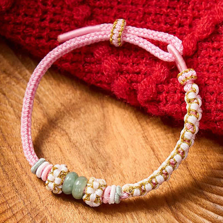 Buddha Stones Bracelet ajustable en jade tressé à la main, orné de fleurs de pêcher et de nœuds chinois, porte-bonheur. - image 17