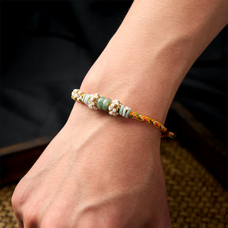 Buddha Stones Bracelet ajustable en jade tressé à la main, orné de fleurs de pêcher et de nœuds chinois, porte-bonheur. - image 31