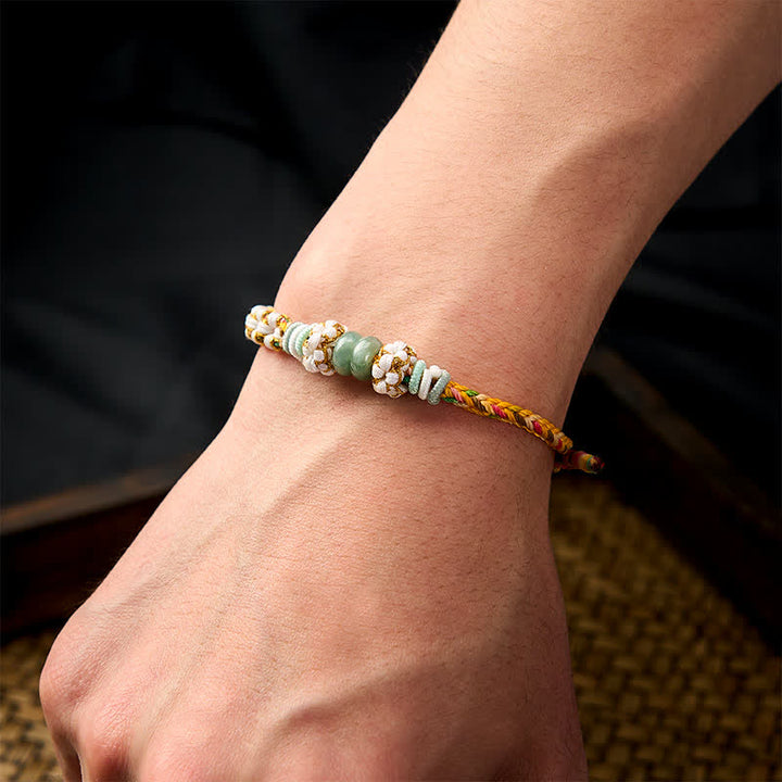 Buddha Stones Bracelet ajustable en jade tressé à la main, orné de fleurs de pêcher et de nœuds chinois, porte-bonheur. - image 31