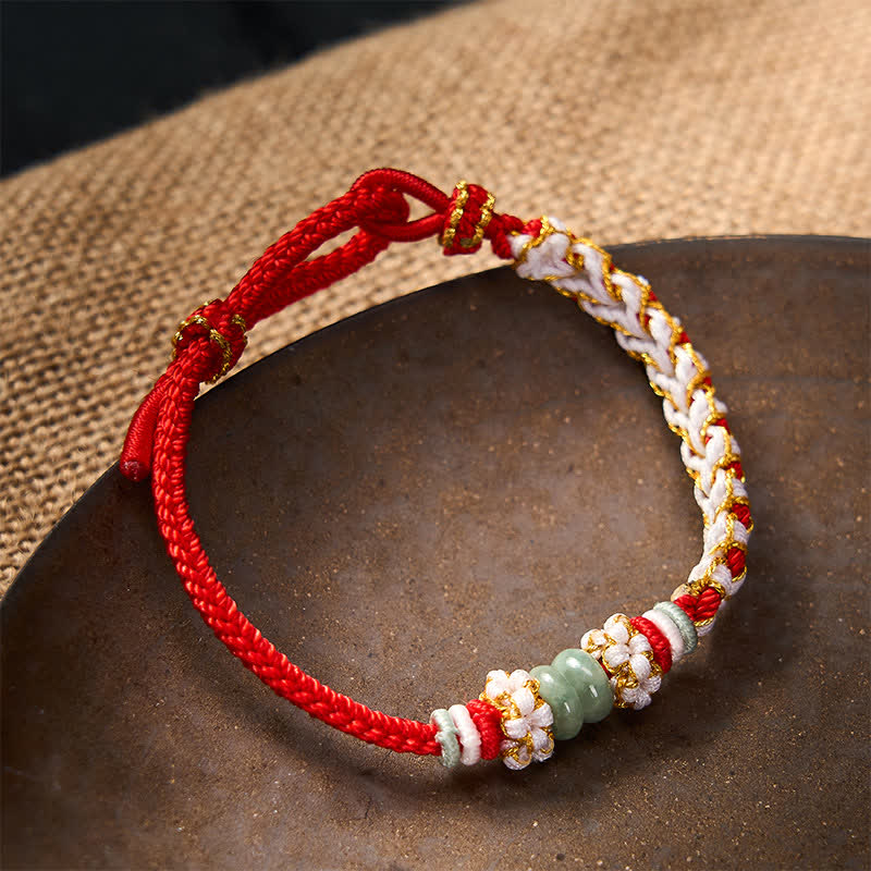 Buddha Stones Bracelet ajustable en jade tressé à la main, orné de fleurs de pêcher et de nœuds chinois, porte-bonheur. - image 2