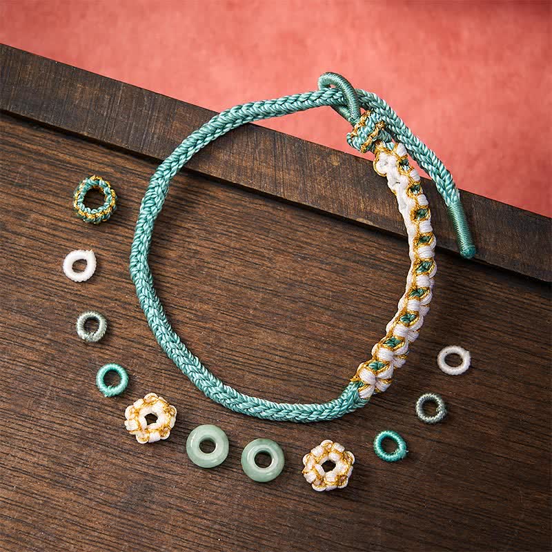 Buddha Stones Bracelet ajustable en jade tressé à la main, orné de fleurs de pêcher et de nœuds chinois, porte-bonheur. - image 33