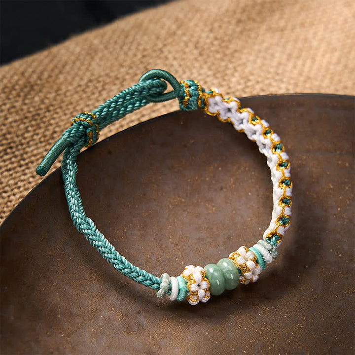 Buddha Stones Bracelet ajustable en jade tressé à la main, orné de fleurs de pêcher et de nœuds chinois, porte-bonheur. - image 34