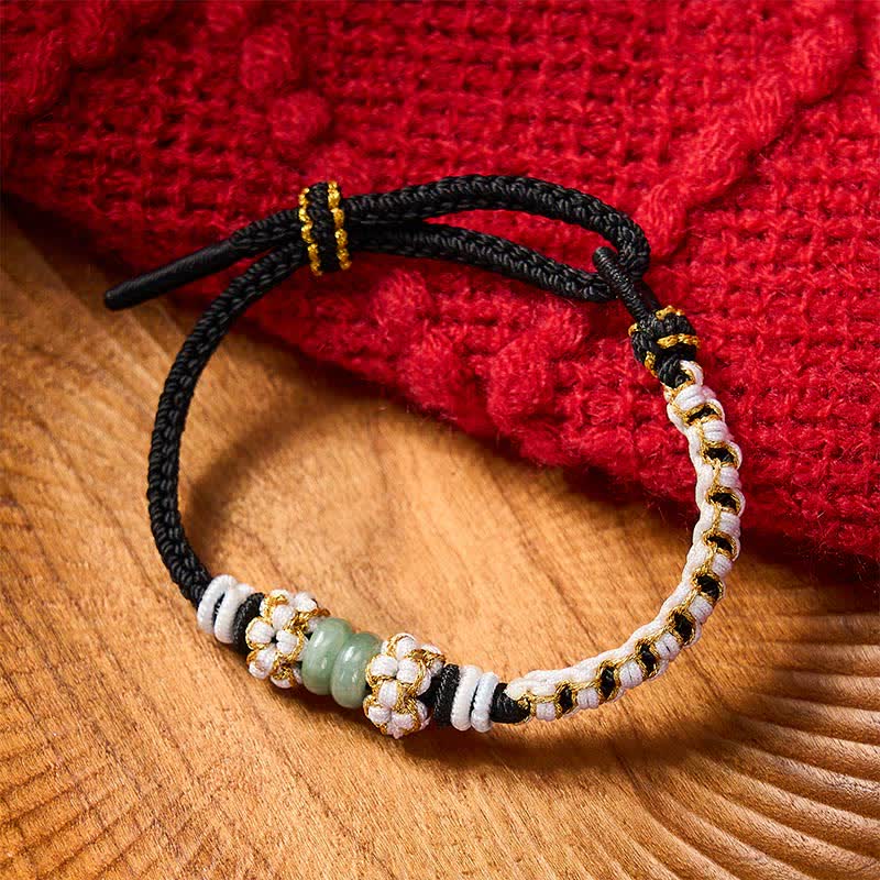 Buddha Stones Bracelet ajustable en jade tressé à la main, orné de fleurs de pêcher et de nœuds chinois, porte-bonheur. - image 11