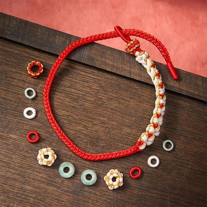 Buddha Stones Bracelet ajustable en jade tressé à la main, orné de fleurs de pêcher et de nœuds chinois, porte-bonheur. - image 1