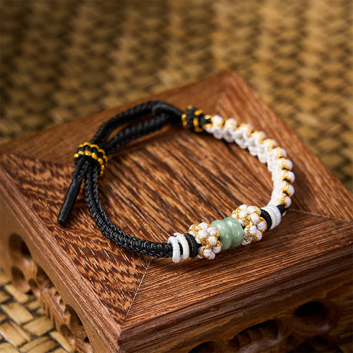 Buddha Stones Bracelet ajustable en jade tressé à la main, orné de fleurs de pêcher et de nœuds chinois, porte-bonheur. - image 12