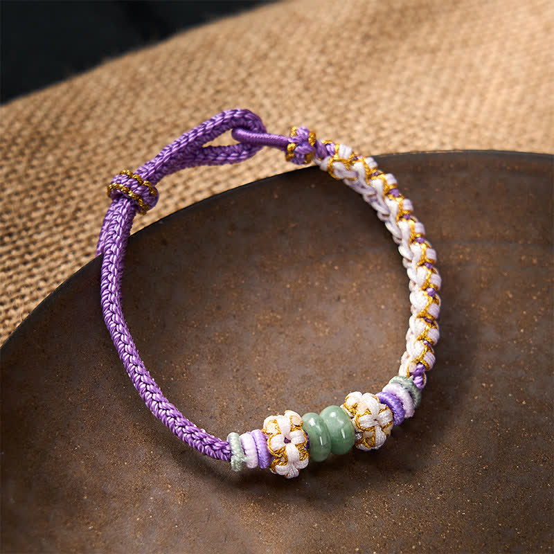 Buddha Stones Bracelet ajustable en jade tressé à la main, orné de fleurs de pêcher et de nœuds chinois, porte-bonheur. - image 22