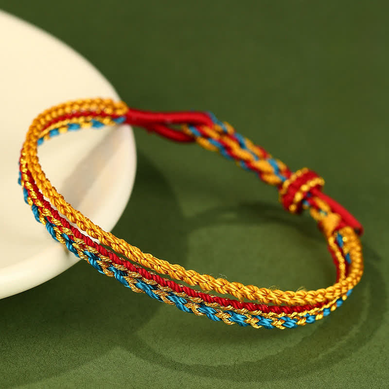 Buddha Stones Bracelet tressé à la main Faith en cordon coloré à triple enroulement - Bleu Rouge Jaune - image 0