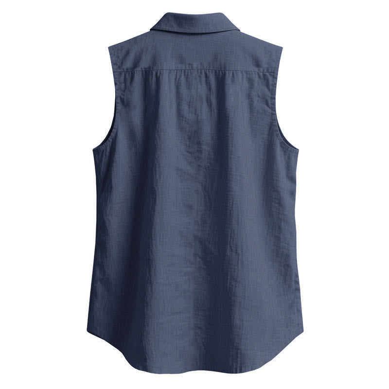 Buddha Stones Chemises sans manches unies à boutons pour hommes, style minimaliste et décontracté, idéales pour l'été - image 1