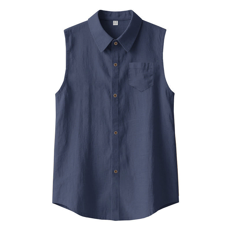Buddha Stones Chemises sans manches unies à boutons pour hommes, style minimaliste et décontracté, idéales pour l'été - Marine - US/UK/AU44，EU54 (3XL) - image 0