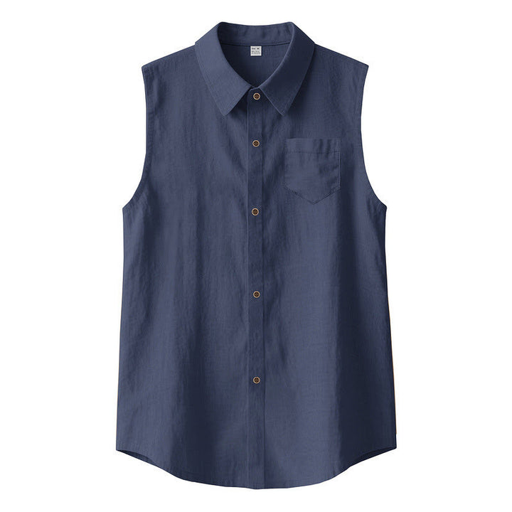 Buddha Stones Chemises sans manches unies à boutons pour hommes, style minimaliste et décontracté, idéales pour l'été - Marine - US/UK/AU44，EU54 (3XL) - image 0