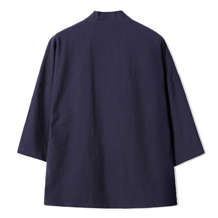 Buddha Stones Kimonos homme automne décontractés vintage brodés de grues en coton et lin - image 11