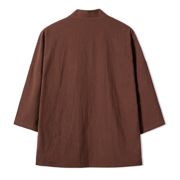 Buddha Stones Kimonos homme automne décontractés vintage brodés de grues en coton et lin - image 13