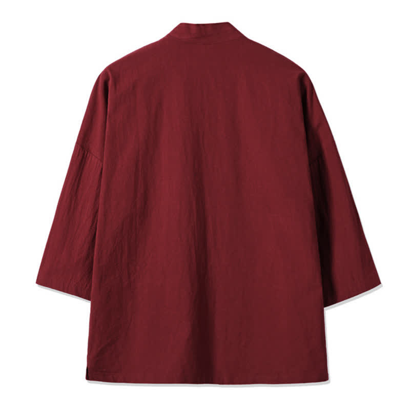 Buddha Stones Kimonos homme automne décontractés vintage brodés de grues en coton et lin - image 9