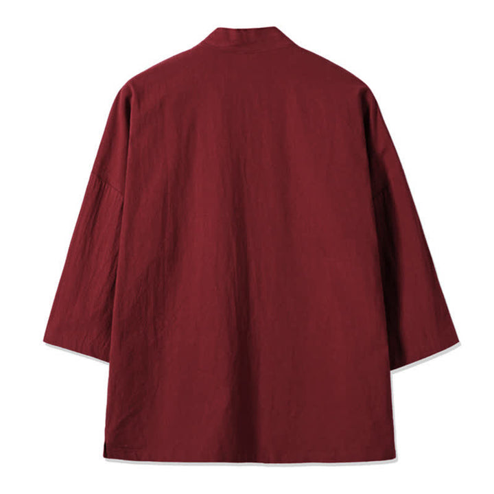 Buddha Stones Kimonos homme automne décontractés vintage brodés de grues en coton et lin - image 9
